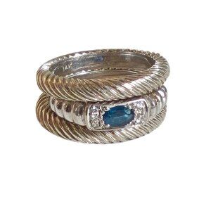 Vintage PEPI 14K White Gold Sapphire Diamond Stacking Ring Set 11G